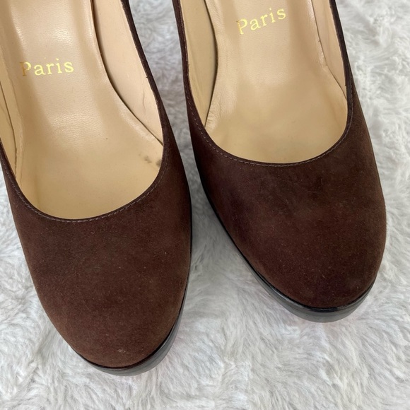 {Christian Louboutin} Bruges Brown Suede Platform Pumps, Size 37 - Picture 3 of 8